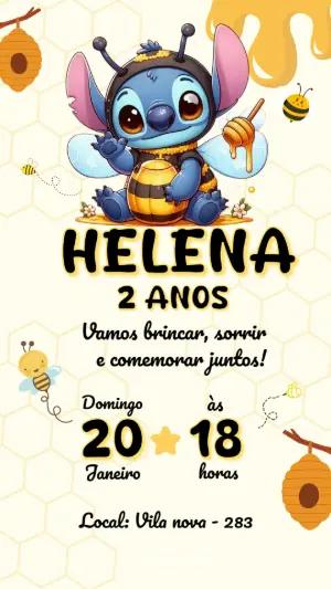 Convite de Aniversário Stitch Abelhinha Modelo Digital Editável