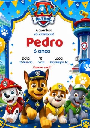 Convite de Aniversário Patrulha Canina para Editar Online
