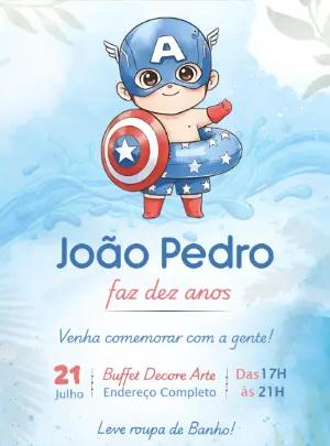 Convite Digital Aniversário Capitão América Piscina Editável