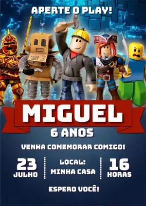 Convite de Aniversário Roblox com Personagens para Editar Online