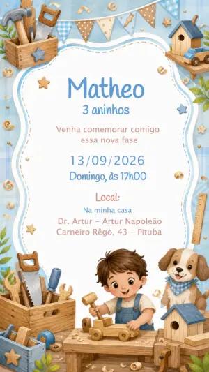 Convite de Aniversário Pequeno Construtor Editável