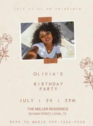 Elegant Pink Floral Birthday Invitation Editable Template