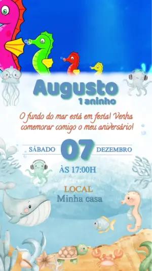 Convite Animado Aniversário Fundo do Mar para Editar Online
