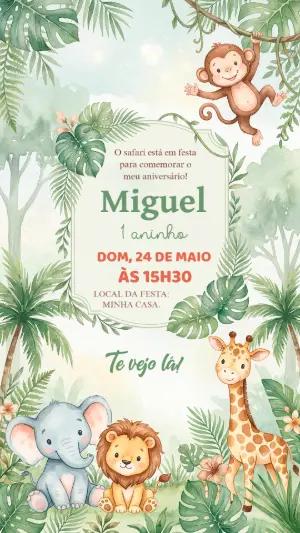 Convite de Aniversário Safari Aquarela Editável