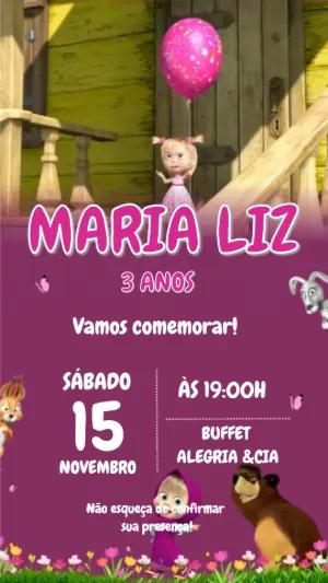 Convite Animado Aniversário Masha e o Urso para Editar Online