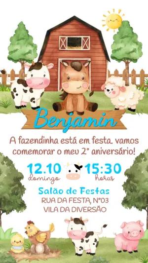 Convite de Aniversário Fazendinha Aquarela para Editar