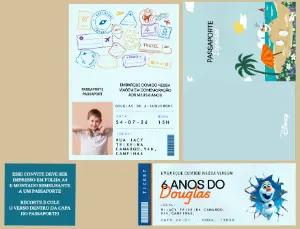 Convite de Aniversário Passaporte Olaf Frozen