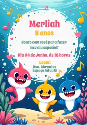 Convite de Aniversário Baby Shark para Editar Online