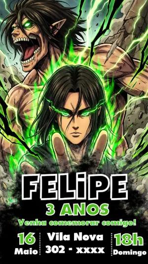 Convite de Aniversário Attack on Titan para Editar Online