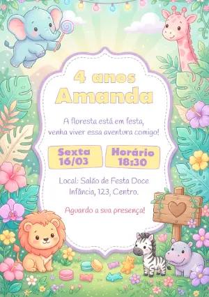 Convite de Aniversário Safari Candy Fofo para Editar