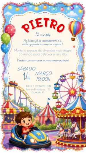 Convite de Aniversário Parque de Diversões para Menino Editável