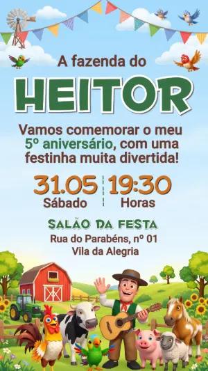 Convite de Aniversário Infantil Tema Fazendinha Zenon Editável