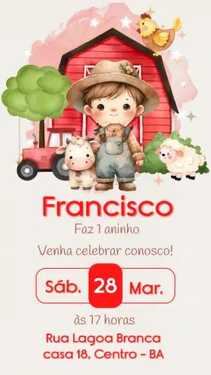Convite de Aniversário Fazendinha Menino Modelo Editável