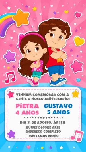 Convite Digital Aniversário Duplo Maria Clara e JP para Editar