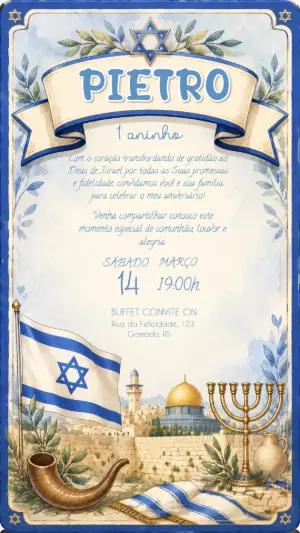 Convite Aniversário Tema Israel Editável para Menino