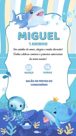 Convite Aniversário Fundo do Mar com Animais para Editar Online