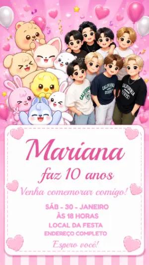 Convite de Aniversário K-pop Stray Kids Rosa Editável