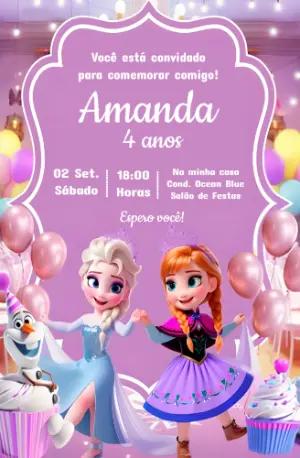 Convite Aniversário Frozen Cute com Elsa e Anna para Editar