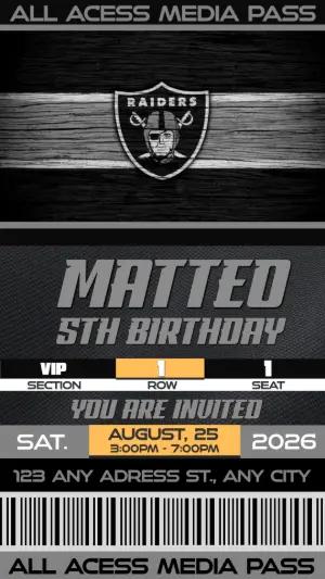 American Football Ticket Birthday Invitation Raiders - Editable Template