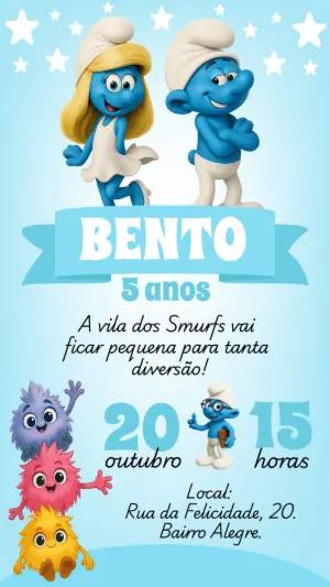 Convite de Aniversário Smurfs com Personagens para Editar