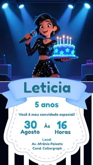 Convite de Aniversário Cantora Pop Star Editável