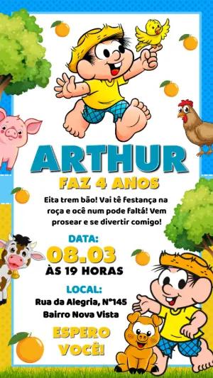 Convite de Aniversário Chico Bento na Roça Editável