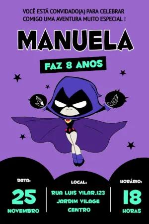 Convite de Aniversário Jovens Titãs Ravena Roxo para Editar