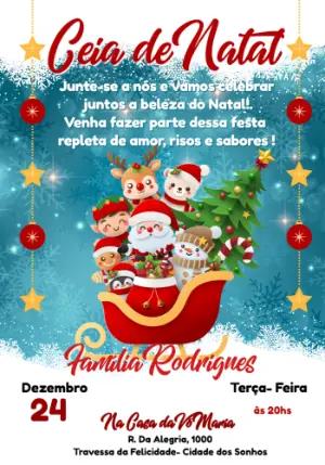 Convite Ceia de Natal Papai Noel e Amigos para Editar