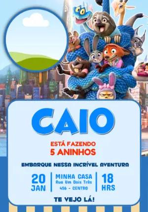 Convite de Aniversário Zootopia Colorido para Editar Online