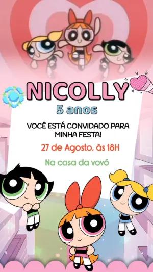 Convite Animado Aniversário Super Poderosas para Editar Online