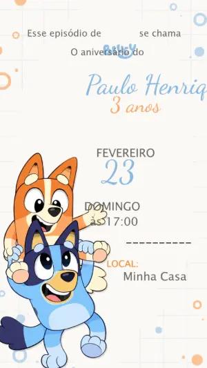 Convite de Aniversário Bluey Editável para Festa Infantil