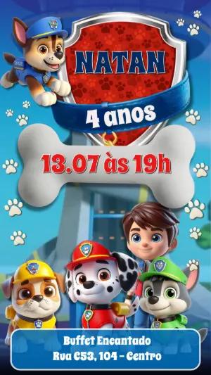 Convite de Aniversário Patrulha Canina Menino Editável
