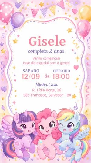 Convite de Aniversário My Little Pony Aquarela para Editar