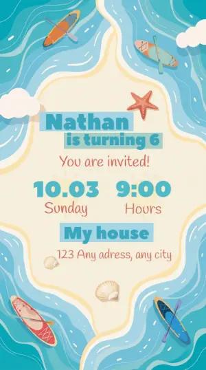 Beach Party Birthday Invitation Editable Template