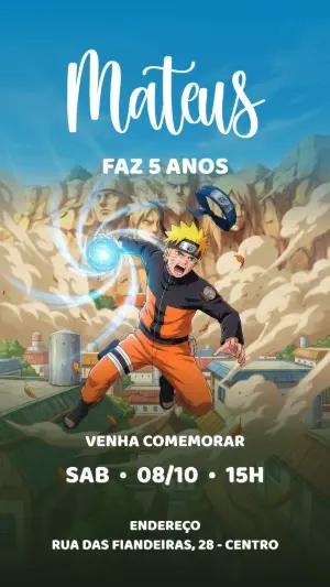 Convite de Aniversário Digital Tema Naruto para Editar