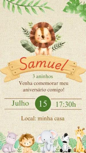 Convite Aniversário Safari com Animais para Editar Online