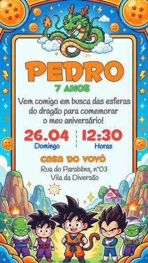 Convite de Aniversário Dragon Ball Infantil para Editar