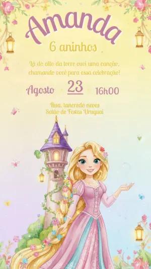 Convite Digital Editável Festa Infantil Tema Rapunzel