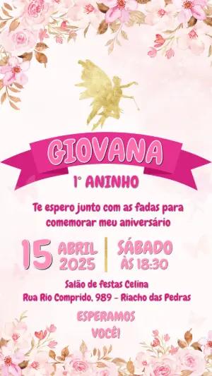 Convite Aniversário Jardim das Fadas Floral para Editar Online