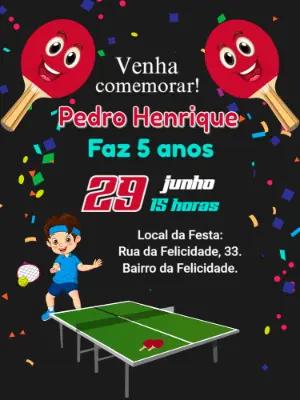 Convite de Aniversário Ping Pong Editável para Imprimir