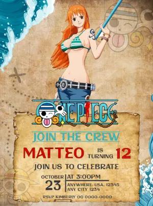 One Piece Nami Birthday Invitation - Editable Digital Template