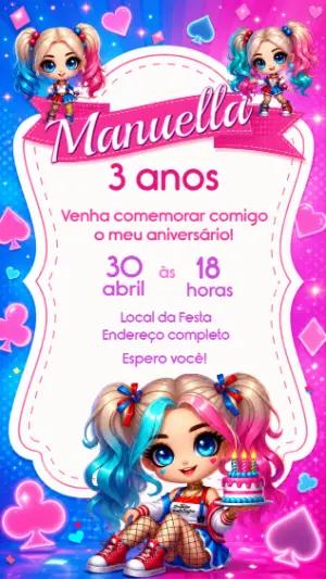 Convite de Aniversário Alerquina Cute Editável