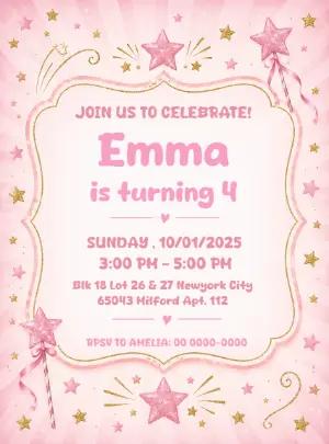 Glitter Star Fairy Birthday Editable Invitation