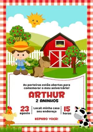 Convite Aniversário Fazendinha com Menino para Editar Online
