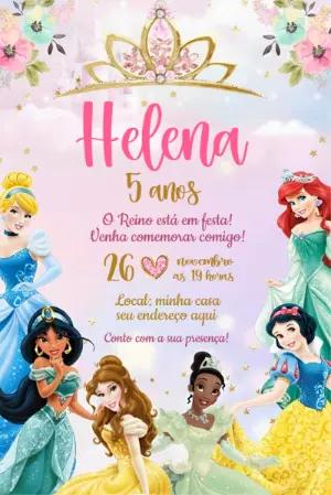 Convite Aniversário Princesas Disney para Editar Online