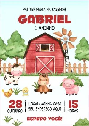 Convite Aniversário Fazendinha com Animais para Editar Online