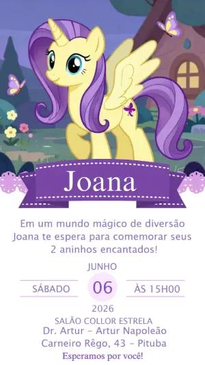 Convite de Aniversário Pônei Mágico Roxo e Amarelo para Editar