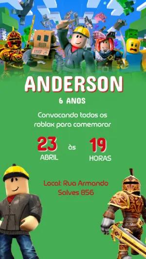 Convite Animado Roblox: Vídeo de Aniversário Infantil Editável
