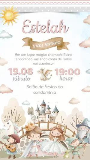 Convite Editável Online Aniversário Tema Reino Encantado