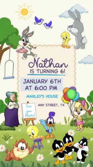 Editable Baby Looney Tunes Birthday Party Invitation